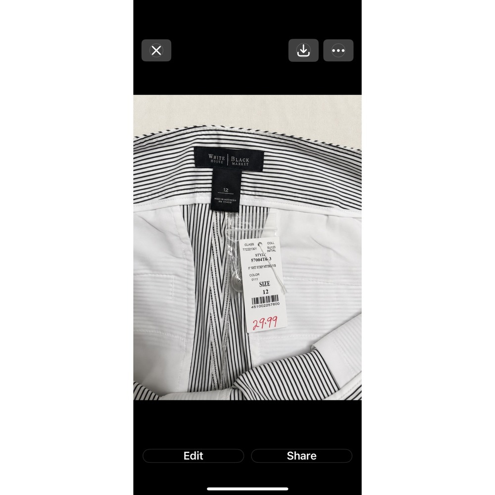 White House Black Market Navy White Pinstripe Cuffed Shorts Size 12 NWT - Picture 6 of 6